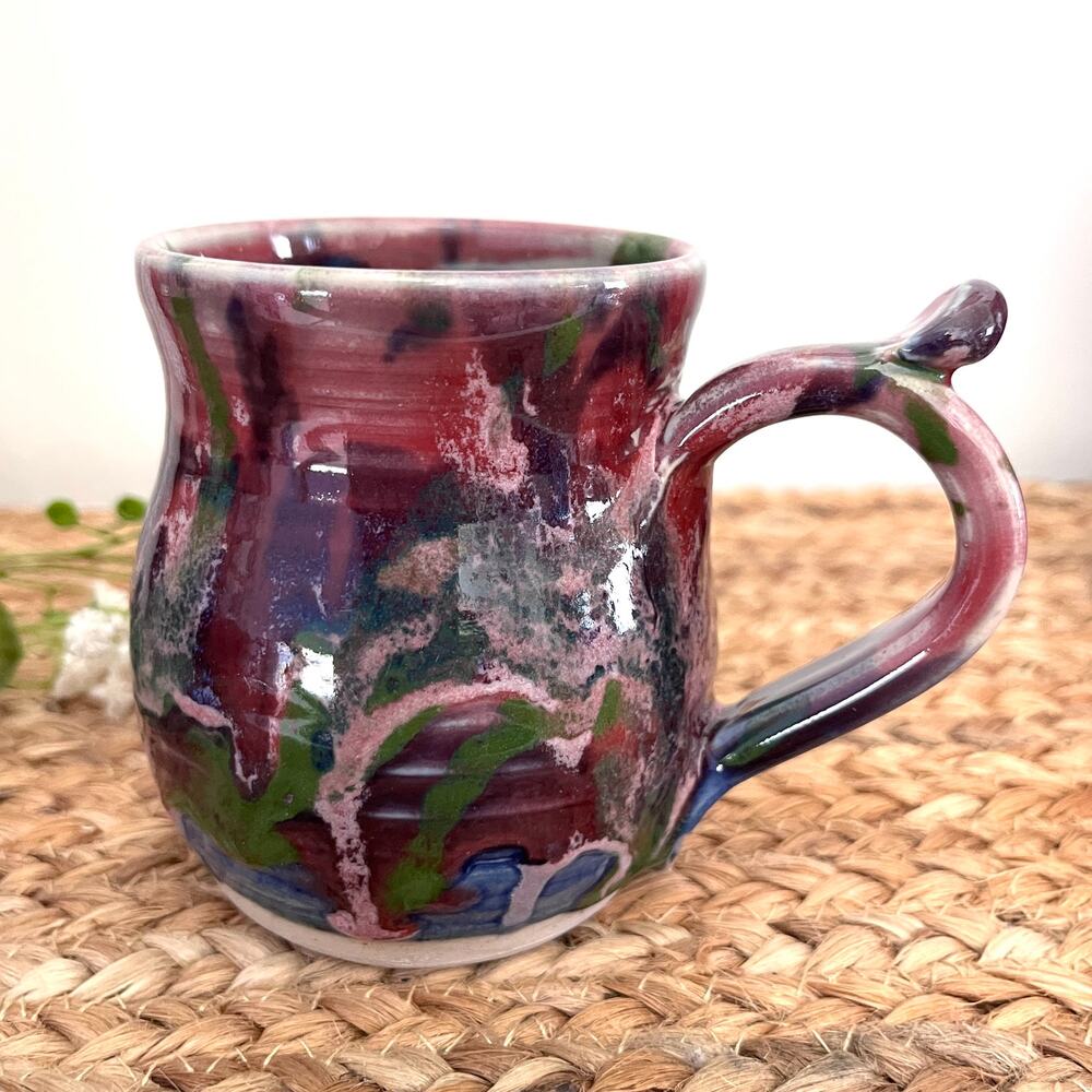 Paul Corbin Studio Potter Mug Thumb Rest Handle Colorful Abstract Drip Glaze - Picture 2 of 9